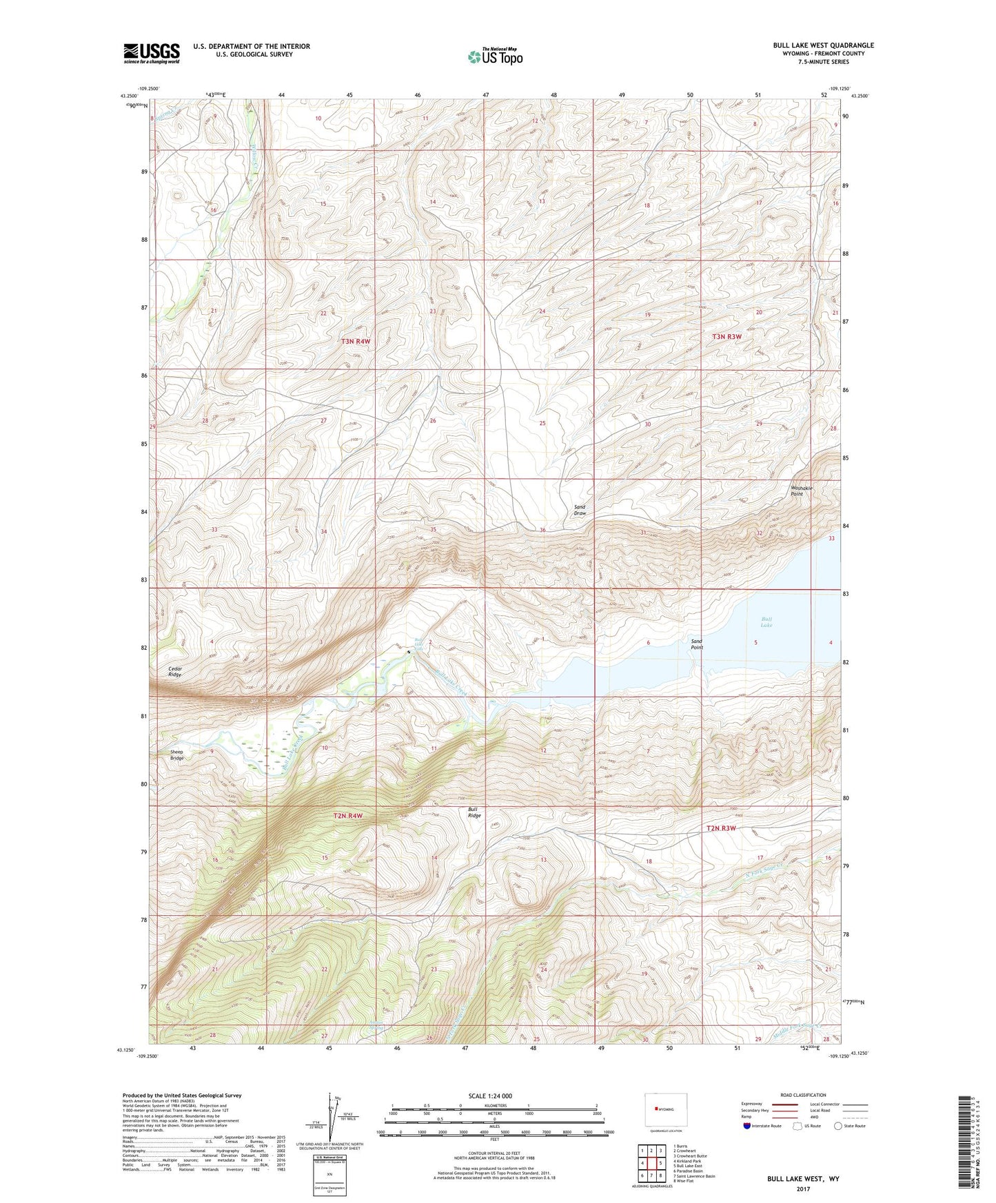 Bull Lake West Wyoming US Topo Map Image