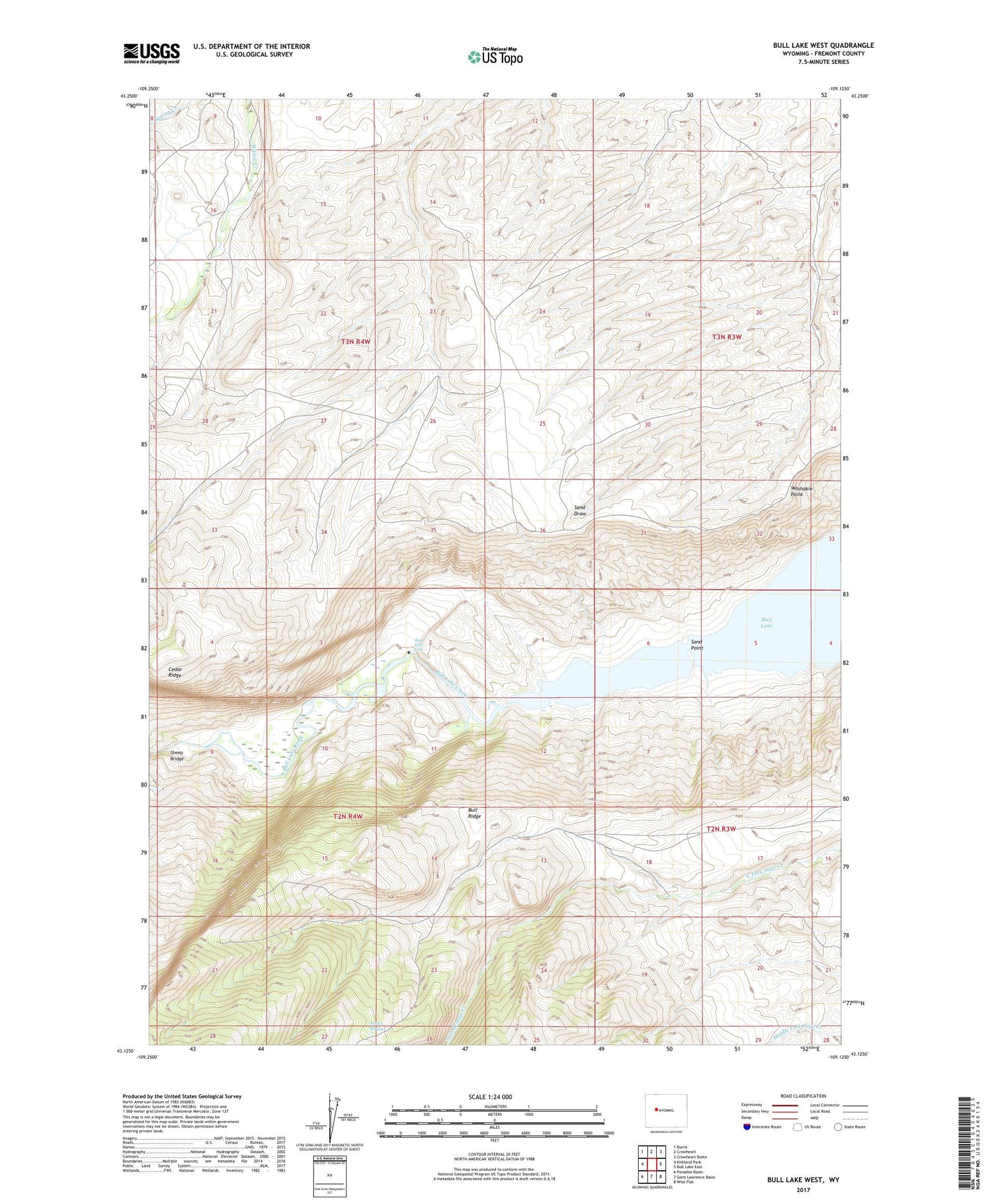 Bull Lake West Wyoming US Topo Map Image