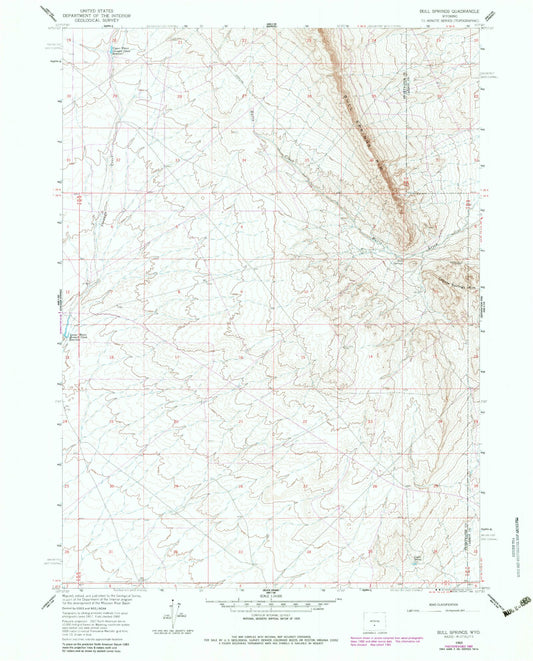Classic USGS Bull Springs Wyoming 7.5'x7.5' Topo Map Image
