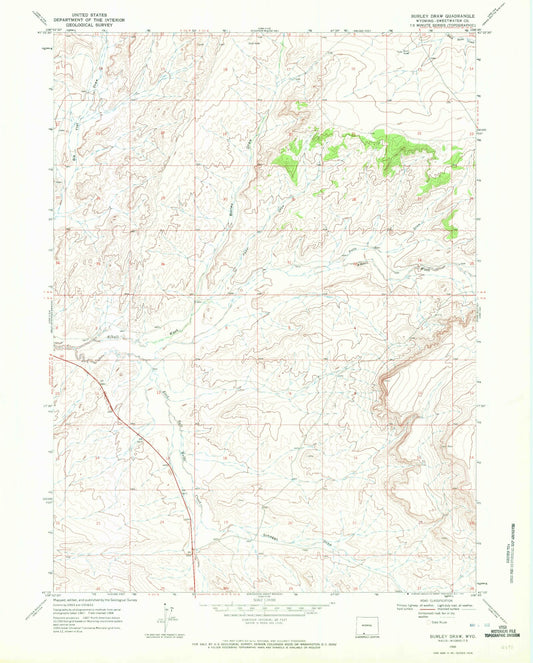 Classic USGS Burley Draw Wyoming 7.5'x7.5' Topo Map Image