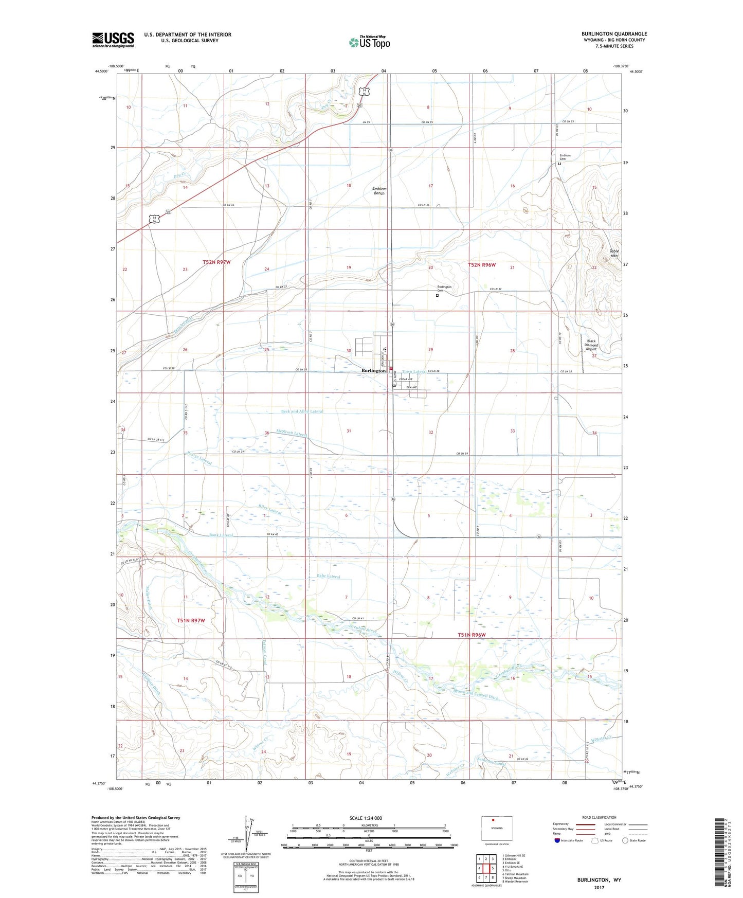 Burlington Wyoming US Topo Map Image