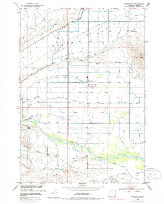 Classic USGS Burlington Wyoming 7.5'x7.5' Topo Map Image