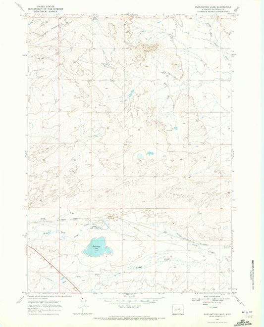 Classic USGS Burlington Lake Wyoming 7.5'x7.5' Topo Map Image
