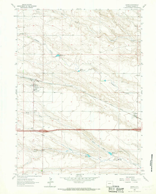 Classic USGS Burns Wyoming 7.5'x7.5' Topo Map Image