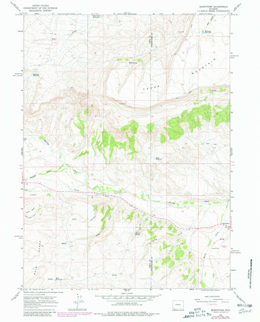 Classic USGS Burntfork Wyoming 7.5'x7.5' Topo Map Image