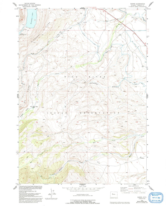Classic USGS Burris Wyoming 7.5'x7.5' Topo Map Image