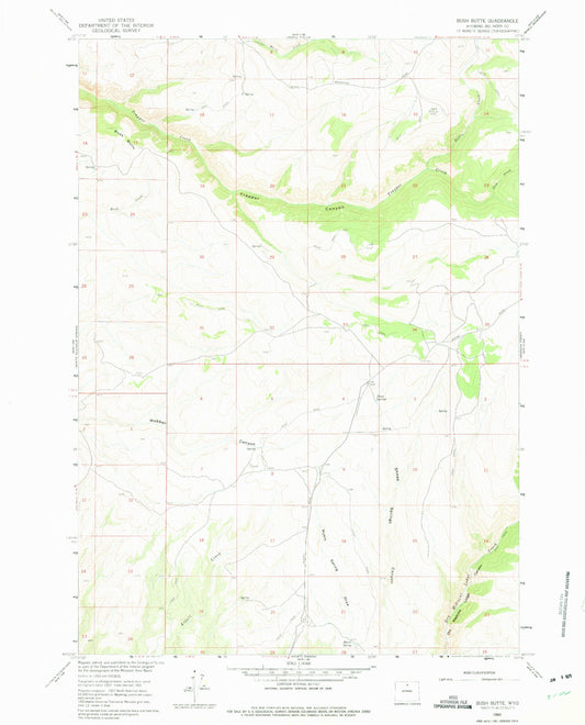 Classic USGS Bush Butte Wyoming 7.5'x7.5' Topo Map Image