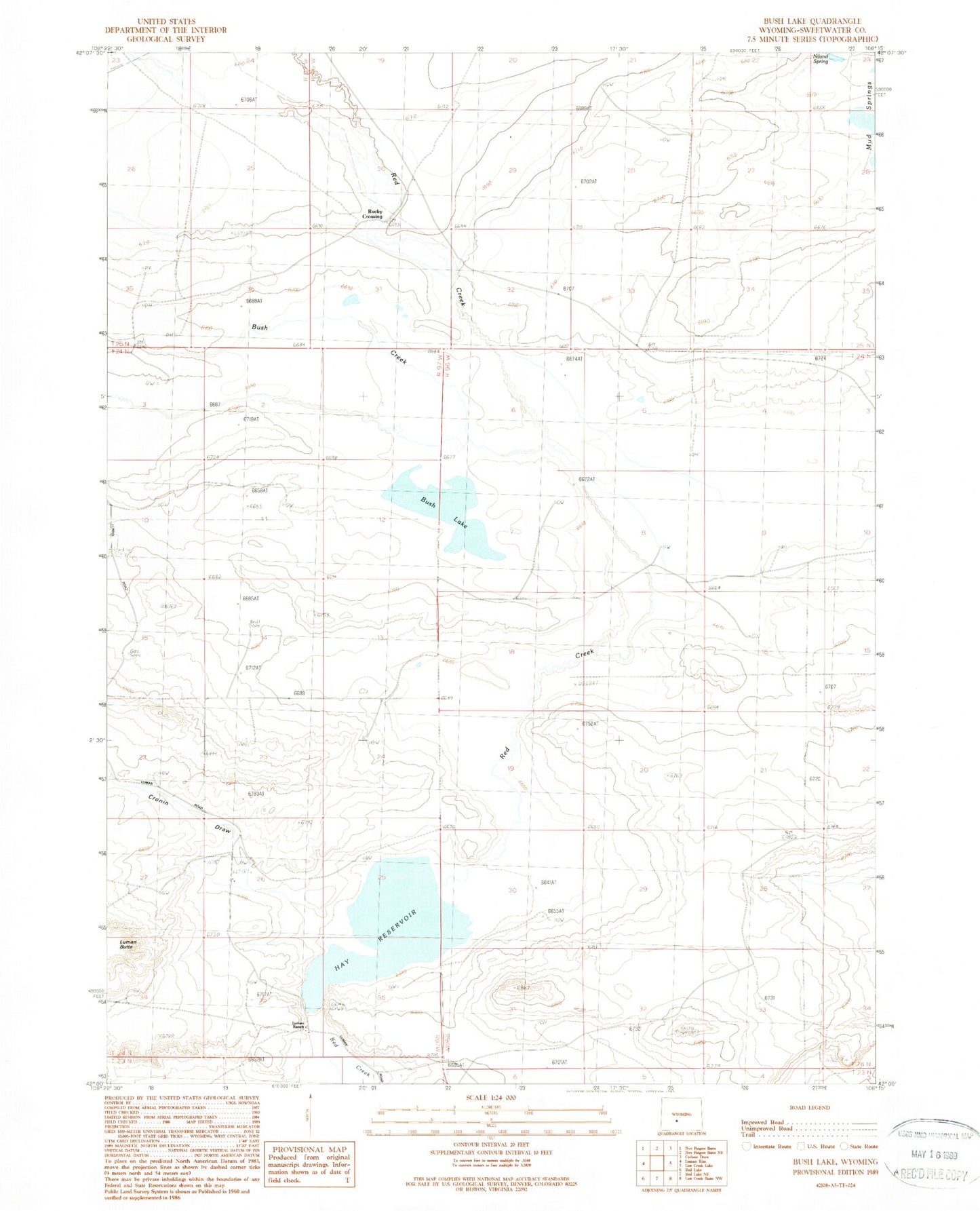 Classic USGS Bush Lake Wyoming 7.5'x7.5' Topo Map Image