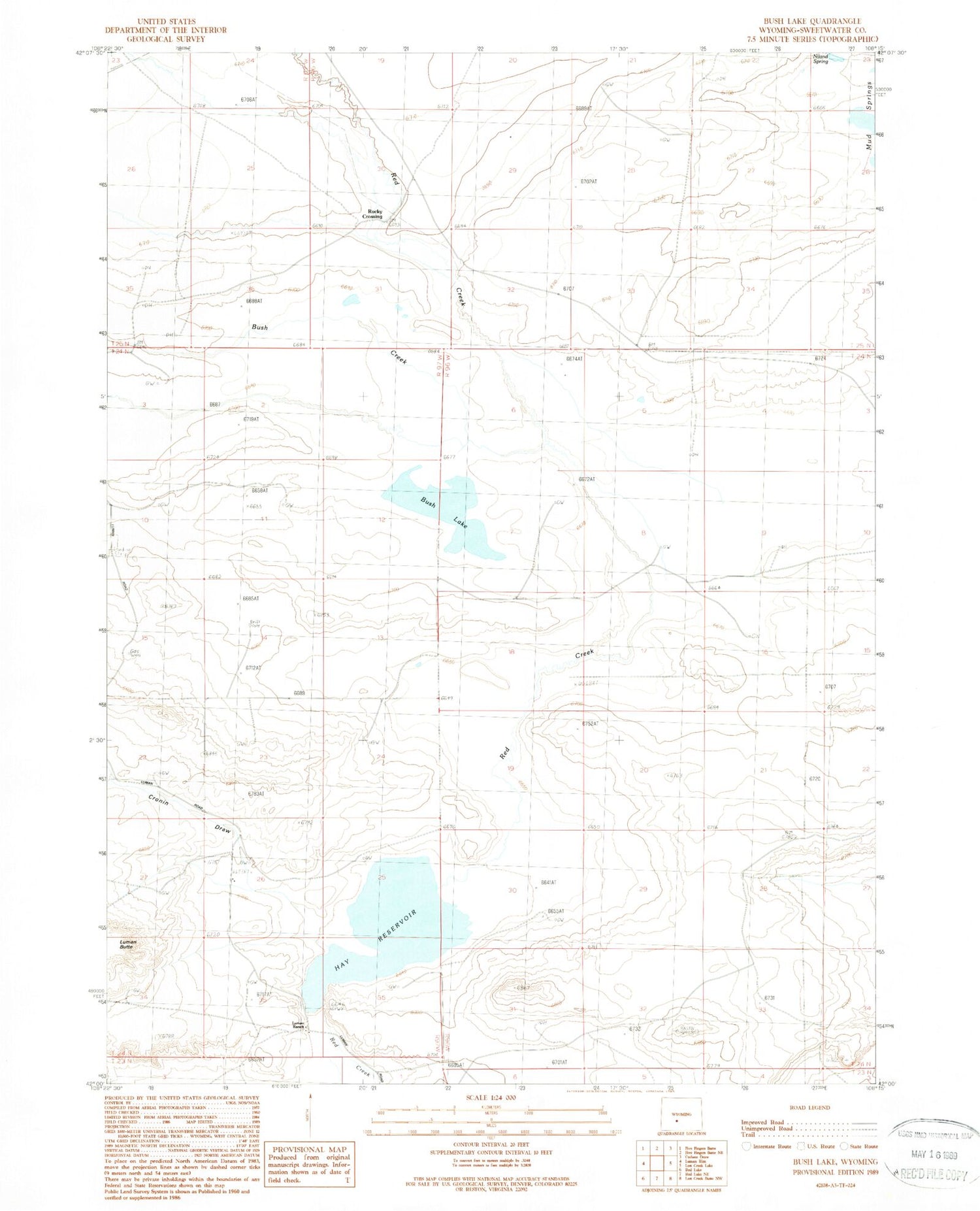 Classic USGS Bush Lake Wyoming 7.5'x7.5' Topo Map Image