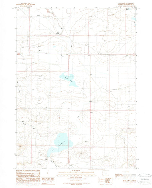 Classic USGS Bush Lake Wyoming 7.5'x7.5' Topo Map Image