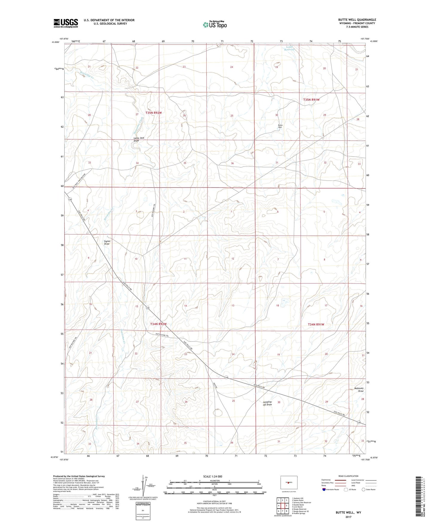 Butte Well Wyoming US Topo Map Image