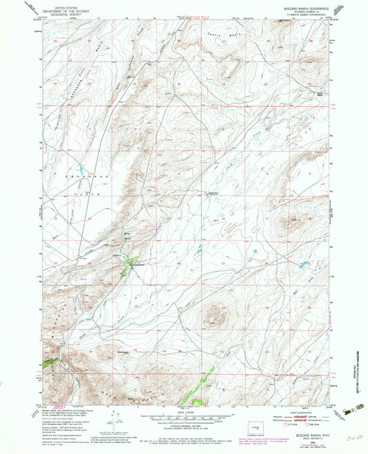 Classic USGS Buzzard Ranch Wyoming 7.5'x7.5' Topo Map Image
