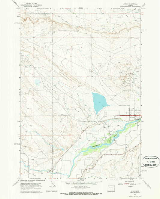 Classic USGS Byron Wyoming 7.5'x7.5' Topo Map Image