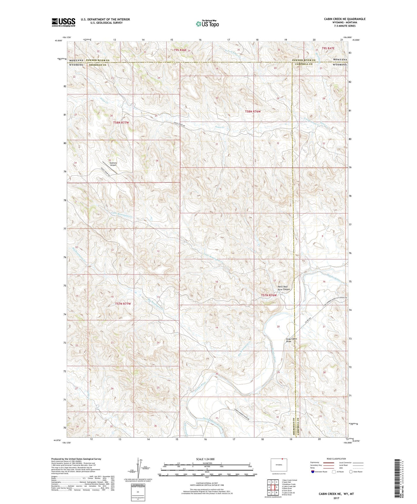 Cabin Creek NE Wyoming US Topo Map Image
