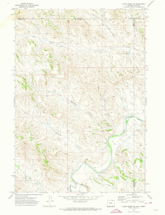 Classic USGS Cabin Creek NE Wyoming 7.5'x7.5' Topo Map Image