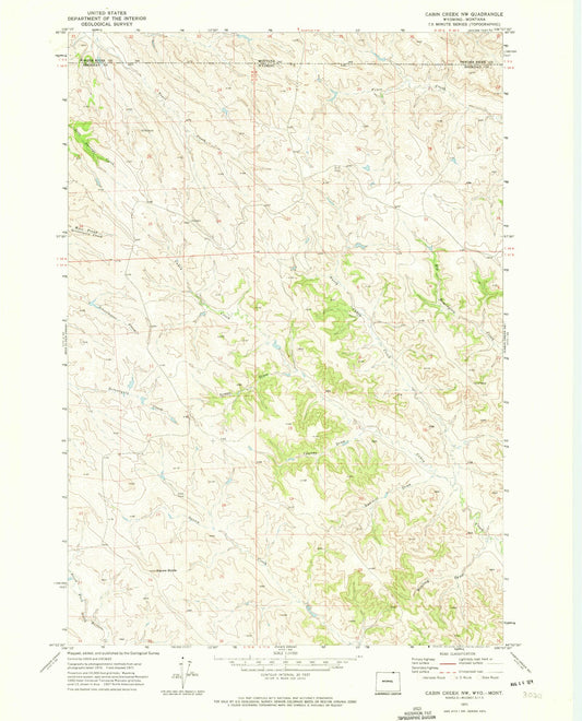 Classic USGS Cabin Creek NW Wyoming 7.5'x7.5' Topo Map Image