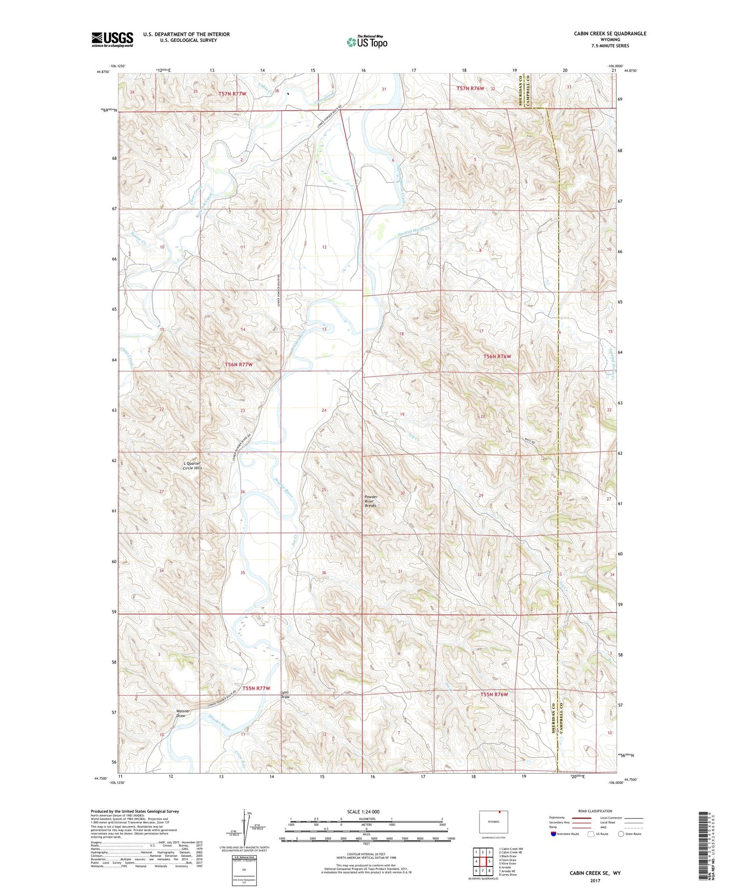 Cabin Creek SE Wyoming US Topo Map Image