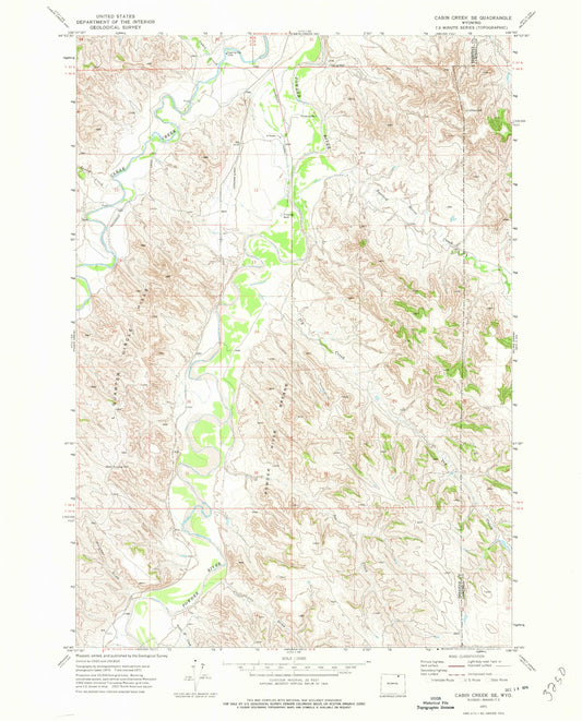 Classic USGS Cabin Creek SE Wyoming 7.5'x7.5' Topo Map Image