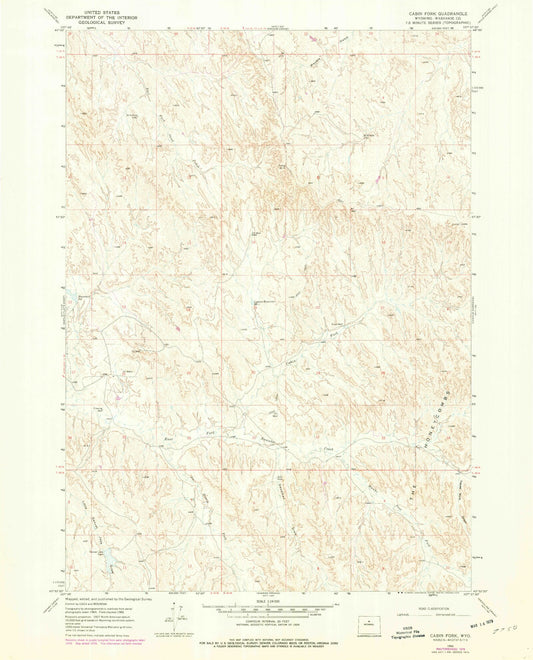 Classic USGS Cabin Fork Wyoming 7.5'x7.5' Topo Map Image