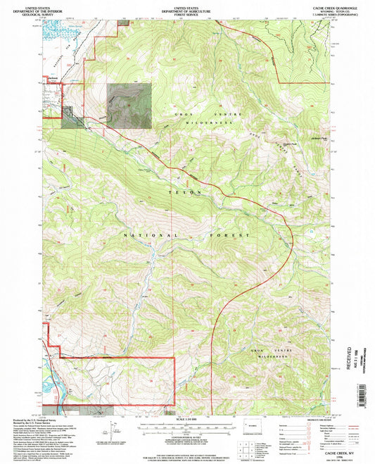 Classic USGS Cache Creek Wyoming 7.5'x7.5' Topo Map Image