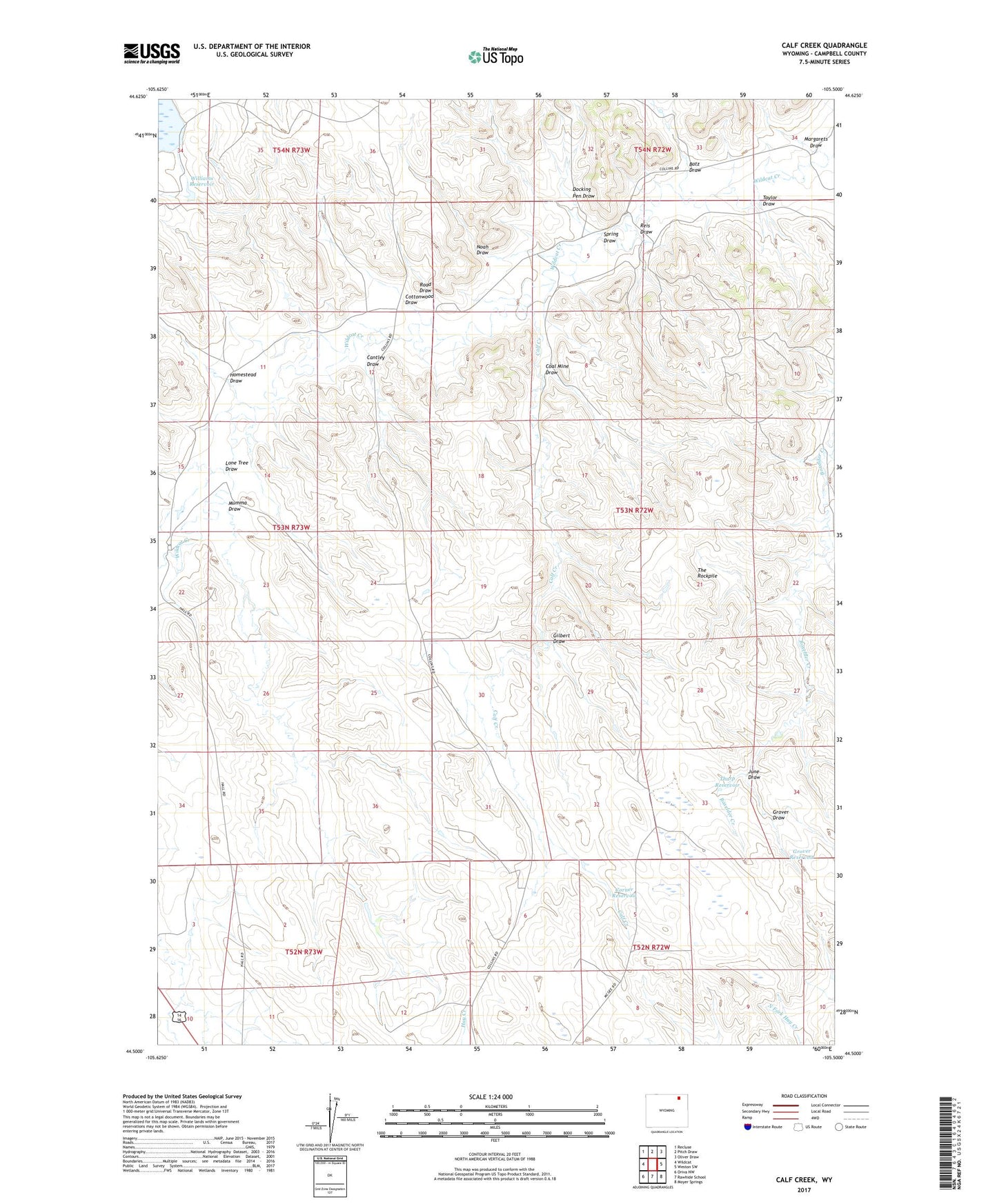 Calf Creek Wyoming US Topo Map Image