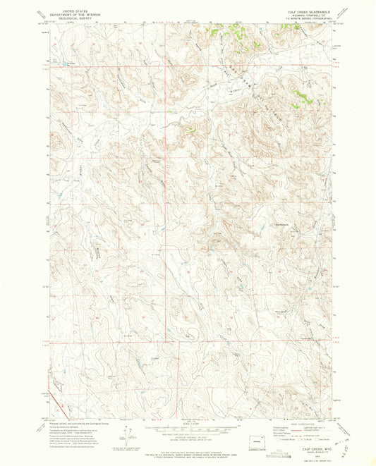 Classic USGS Calf Creek Wyoming 7.5'x7.5' Topo Map Image