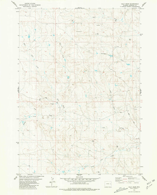 Classic USGS Calf Draw Wyoming 7.5'x7.5' Topo Map Image