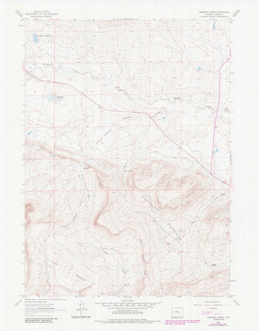 Classic USGS Cameron Creek Wyoming 7.5'x7.5' Topo Map Image