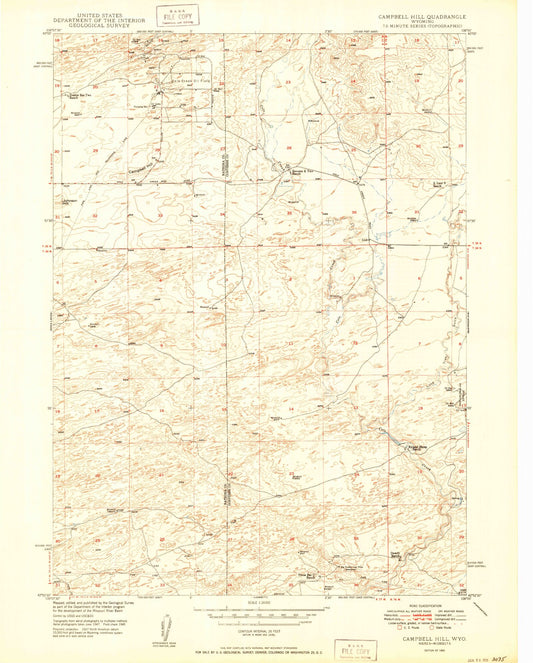 Classic USGS Campbell Hill Wyoming 7.5'x7.5' Topo Map Image