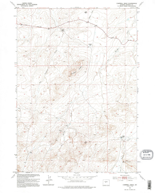 Classic USGS Campbell Ridge Wyoming 7.5'x7.5' Topo Map Image
