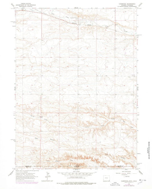 Classic USGS Campstool Wyoming 7.5'x7.5' Topo Map Image