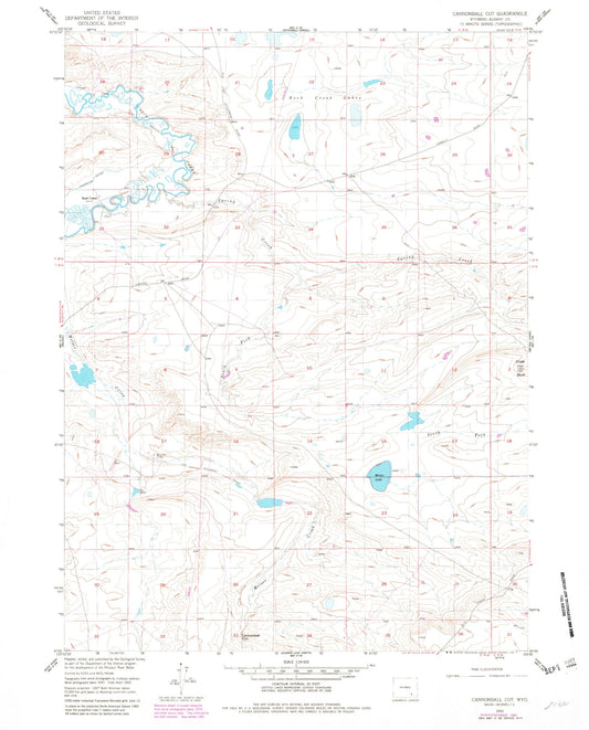 Classic USGS Cannonball Cut Wyoming 7.5'x7.5' Topo Map Image