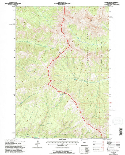 Classic USGS Canoe Lake Wyoming 7.5'x7.5' Topo Map Image
