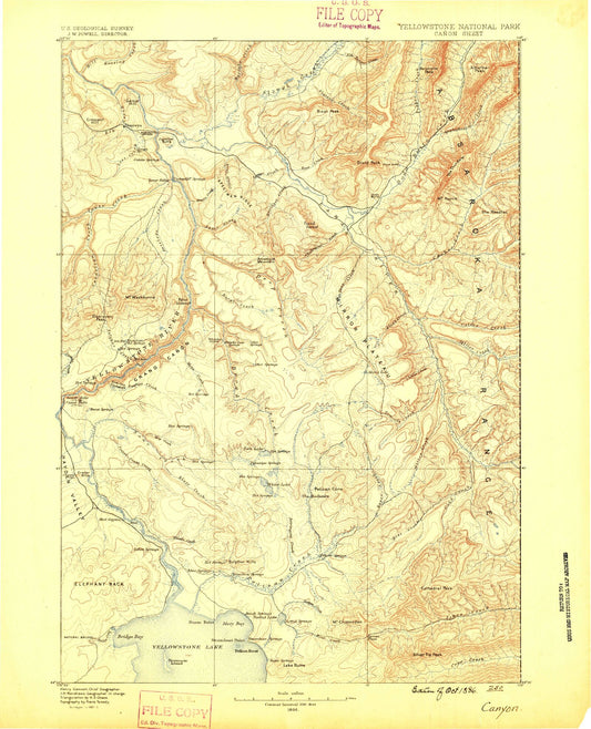 Historic 1886 Canyon Wyoming 30'x30' Topo Map Image