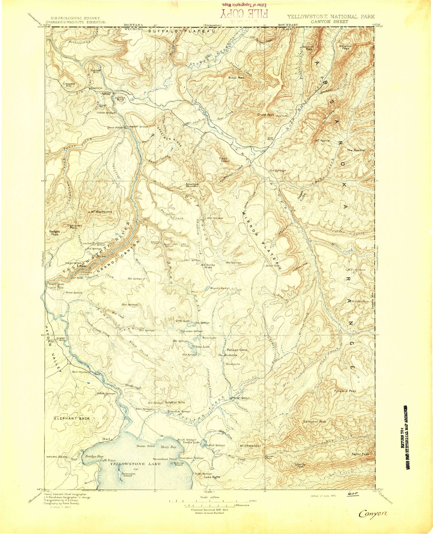 Historic 1895 Canyon Wyoming 30'x30' Topo Map Image