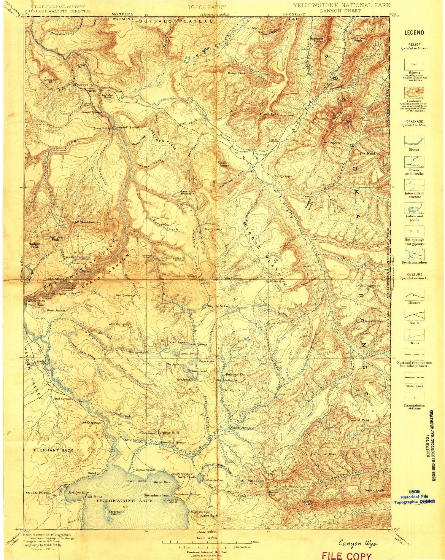 Historic 1896 Canyon Wyoming 30'x30' Topo Map Image