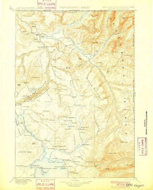 Historic 1901 Canyon Wyoming 30'x30' Topo Map Image