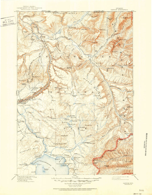 Historic 1911 Canyon Wyoming 30'x30' Topo Map Image
