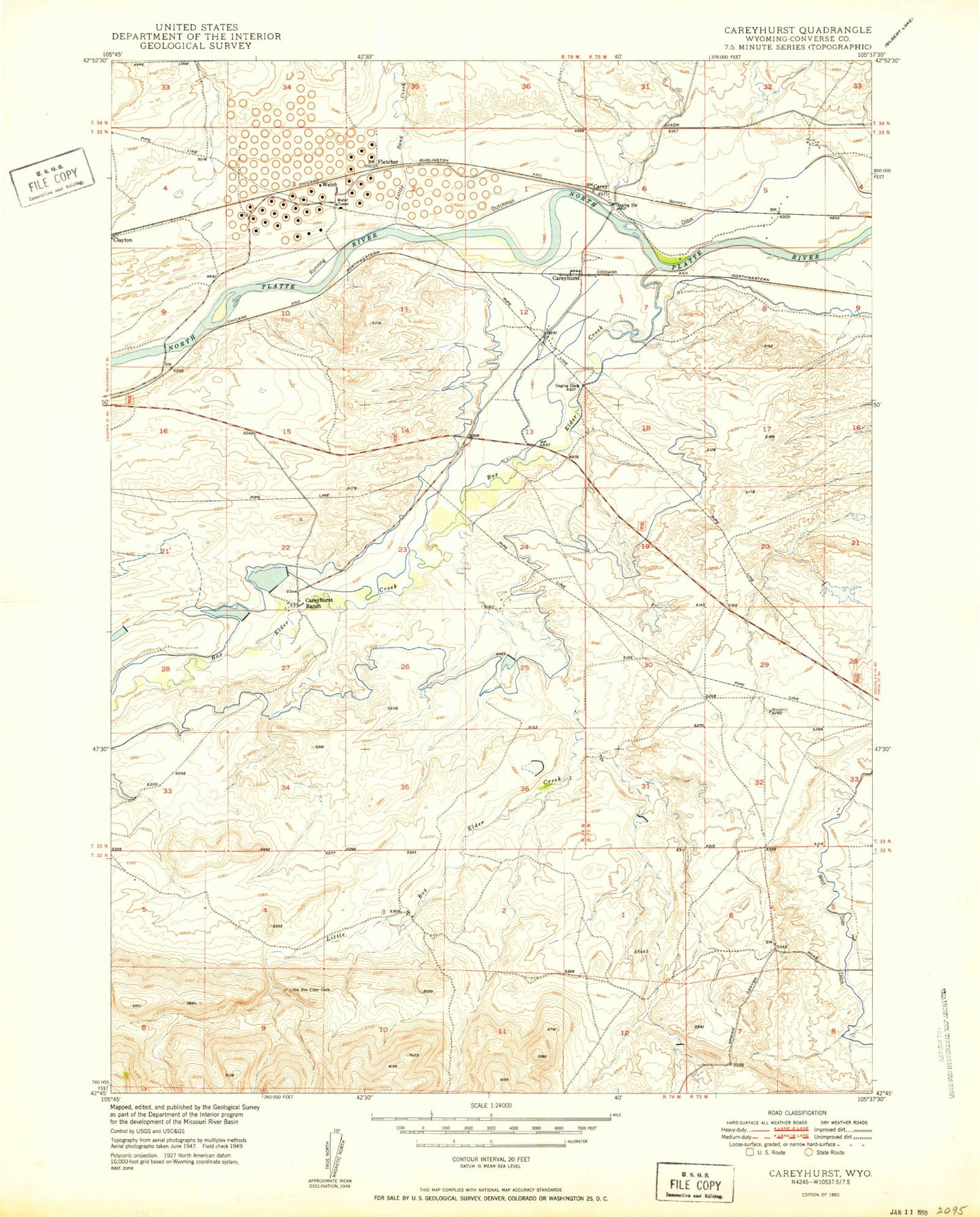 Classic USGS Careyhurst Wyoming 7.5'x7.5' Topo Map Image
