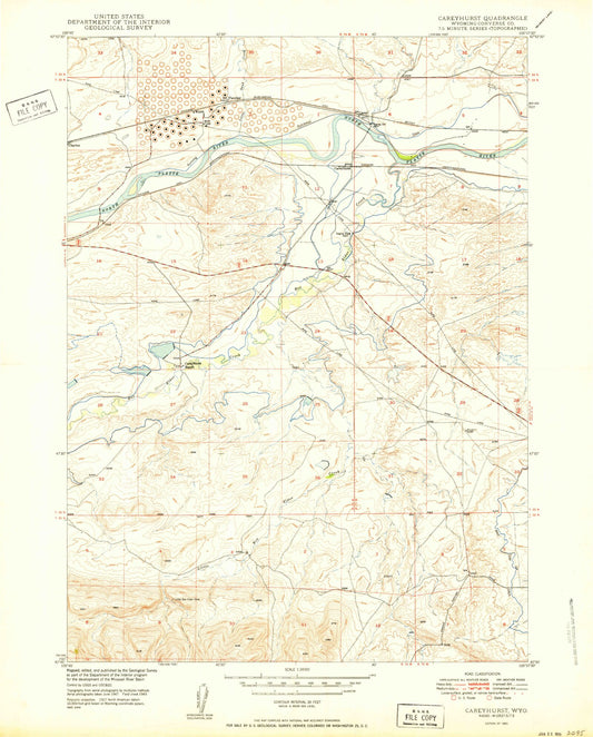 Classic USGS Careyhurst Wyoming 7.5'x7.5' Topo Map Image