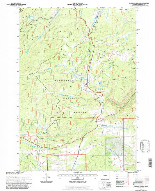 Classic USGS Caribou Creek Wyoming 7.5'x7.5' Topo Map Image