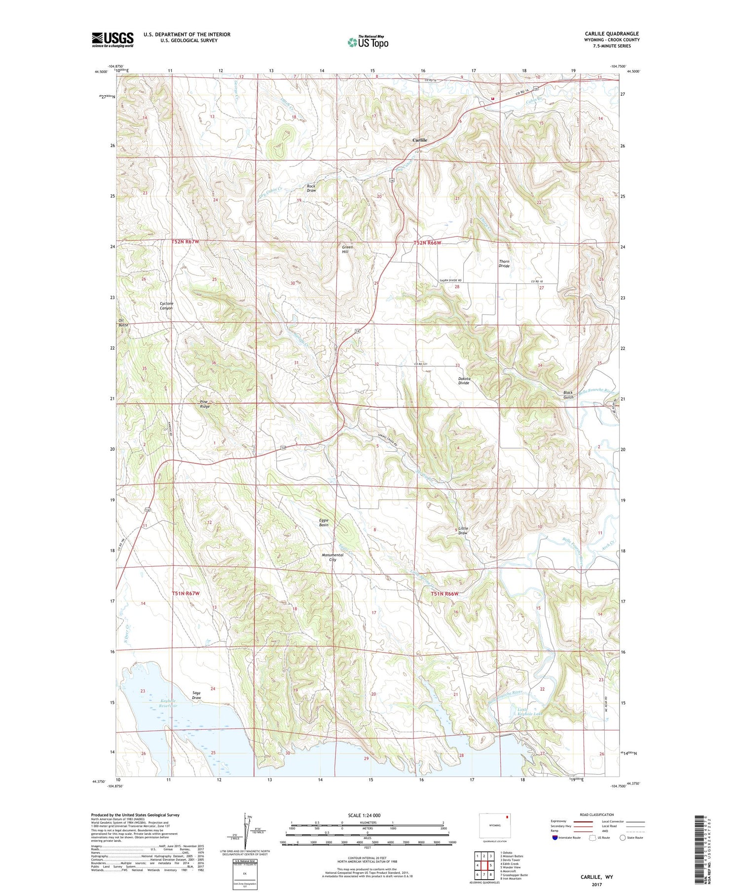 Carlile Wyoming US Topo Map Image