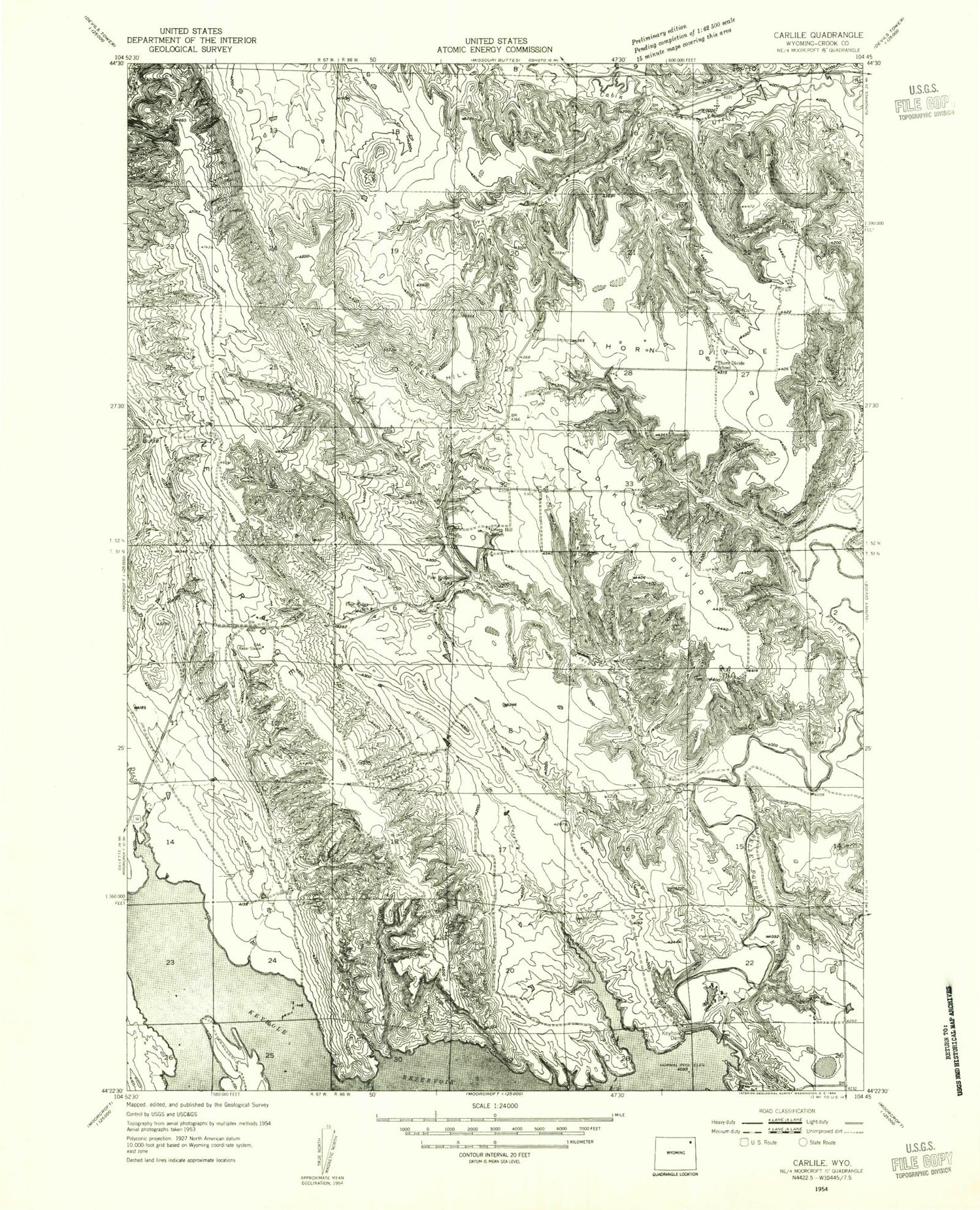 Classic USGS Carlile Wyoming 7.5'x7.5' Topo Map Image