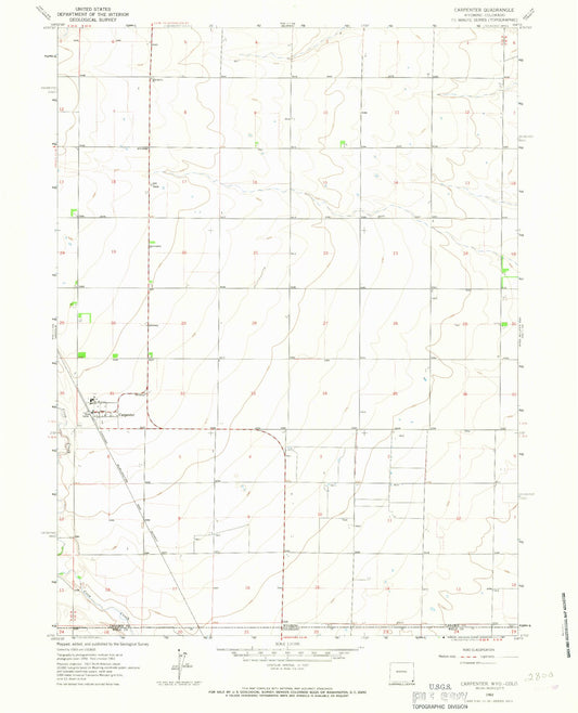 Classic USGS Carpenter Wyoming 7.5'x7.5' Topo Map Image