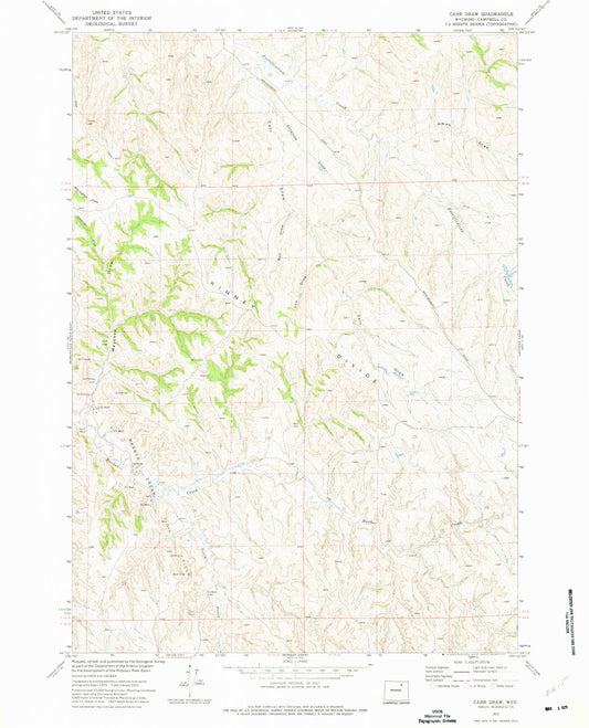 Classic USGS Carr Draw Wyoming 7.5'x7.5' Topo Map Image