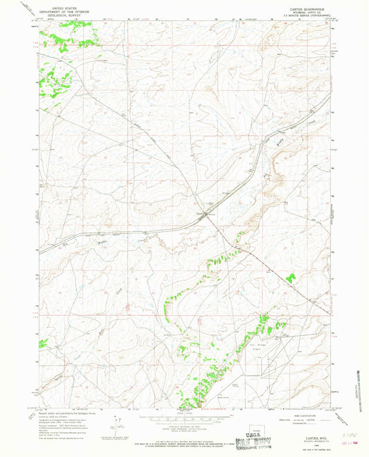 Classic USGS Carter Wyoming 7.5'x7.5' Topo Map Image