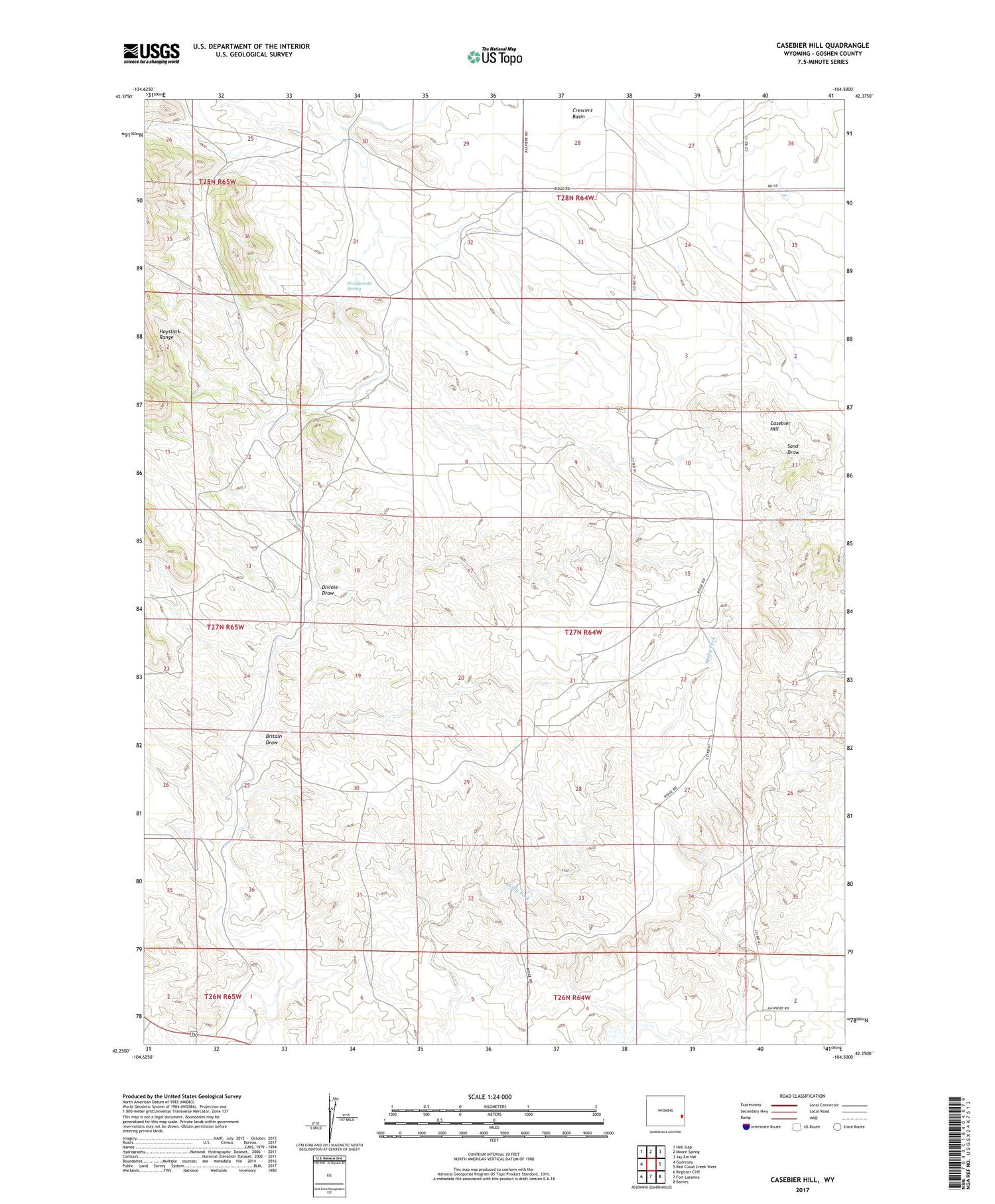 Casebier Hill Wyoming US Topo Map Image