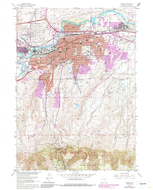 Classic USGS Casper Wyoming 7.5'x7.5' Topo Map Image