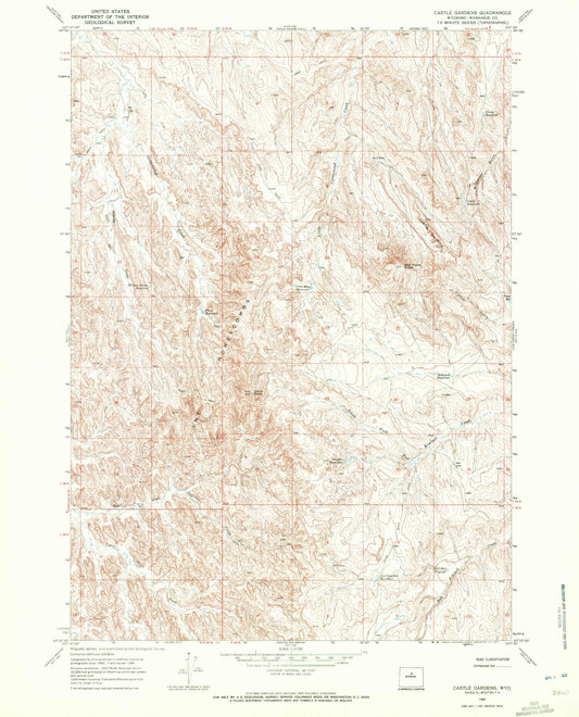 Classic USGS Castle Gardens Wyoming 7.5'x7.5' Topo Map Image