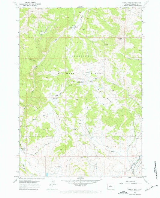 Classic USGS Castle Rock Wyoming 7.5'x7.5' Topo Map Image